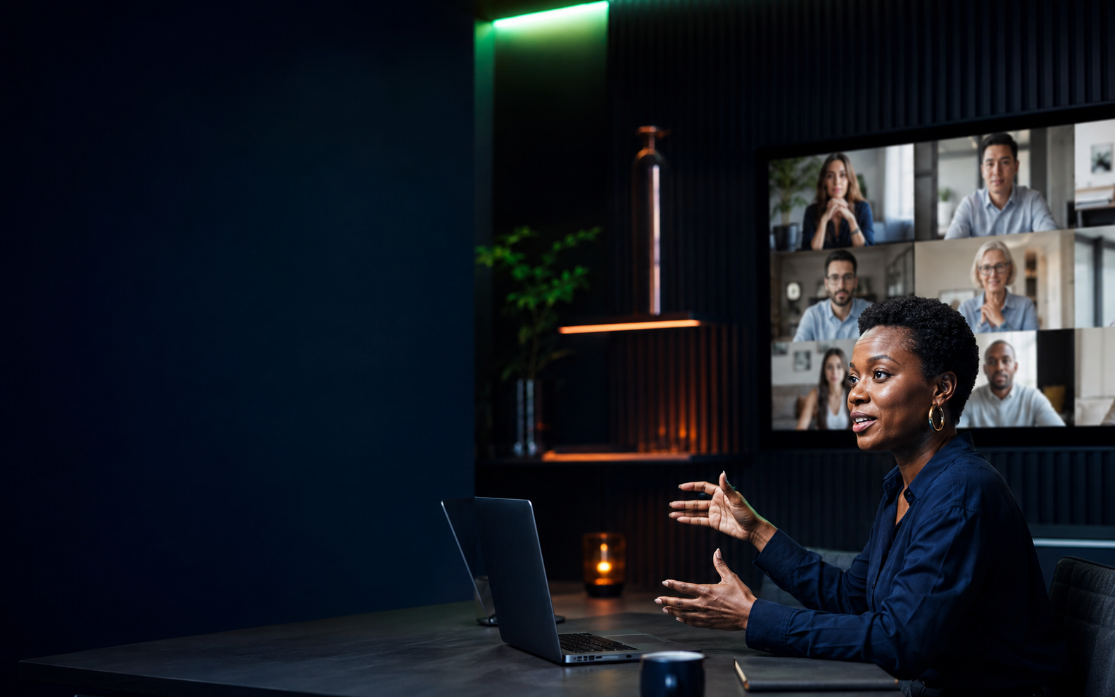 A diverse team taking part in a Chatoner Meet conversation