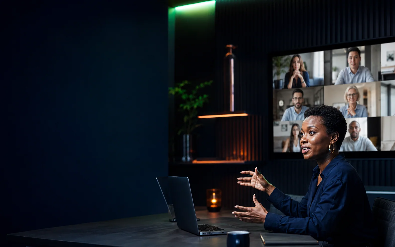 A diverse team taking part in a Chatoner Meet conversation